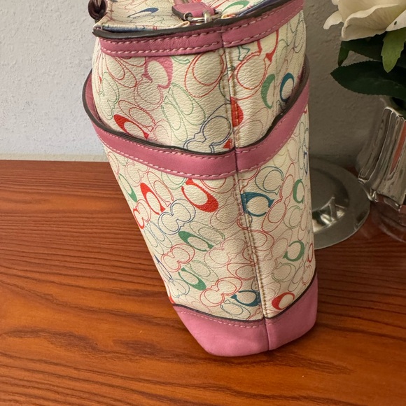 Coach Pink Multicolor Signature Tote with Cherry Charm Accent - Picture 6 of 13